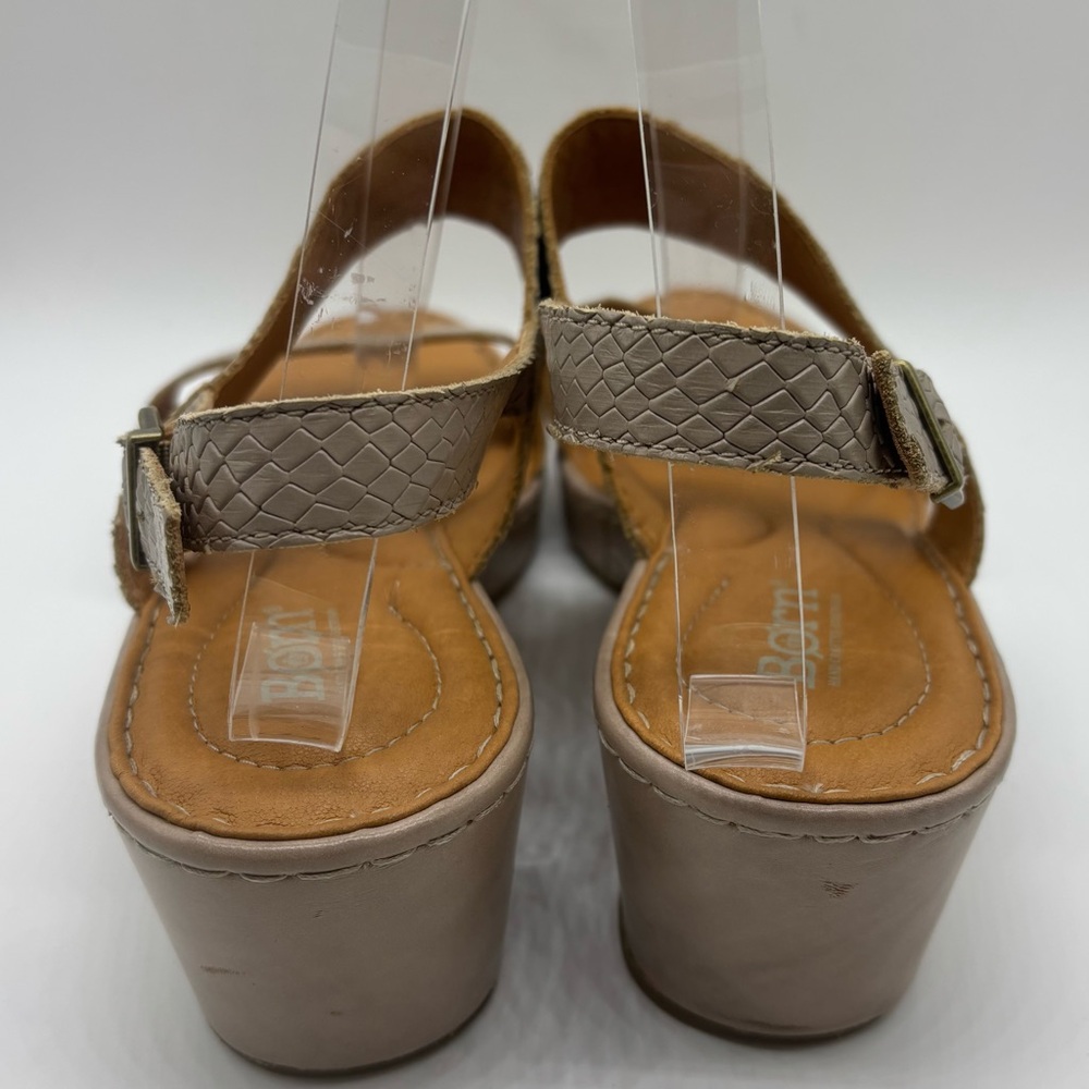 BORN Atzel Embossed Leather Block Heel Platform Sandals Taupe Women's Sz 10 - Picture 4 of 9
